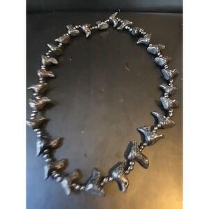 Oaxaca Mexico Barro Negro Black Pottery 32" Beaded Necklace Bird Fetish Folk Art